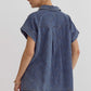 DENIM BUTTON DOWN TOP - DENIM BLUE