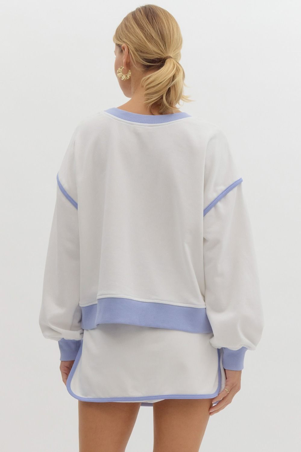 ROUND NECK CONTRAST TOP - OFF WHITE