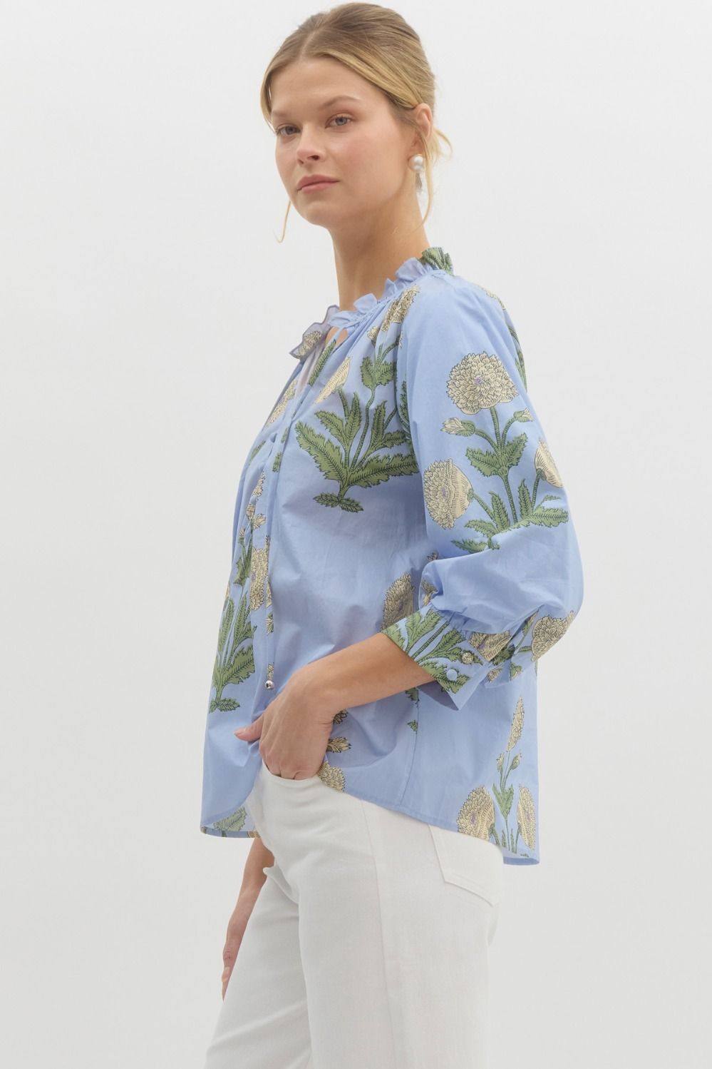3/4 SLEEVE TOP - BLUE FLORAL