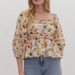 FLORAL PEPLUM TOP - BROWN COMBO