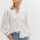 FLORAL APPLIQUE LS BUTTON DOWN - OFF WHITE