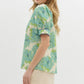 FLORAL PRINT BAND PUFF SLEEVE TOP - MINT