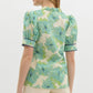 FLORAL PRINT BAND PUFF SLEEVE TOP - MINT