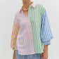 COLOR BLOCK STRIPED BUTTON DOWN - PINK COMBO