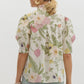 RUFFLE NECK FLORAL TOP - CREAM