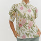RUFFLE NECK FLORAL TOP - CREAM