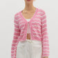 CROPPED KNIT STRIPE CARDIGAN - PINK