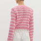 CROPPED KNIT STRIPE CARDIGAN - PINK