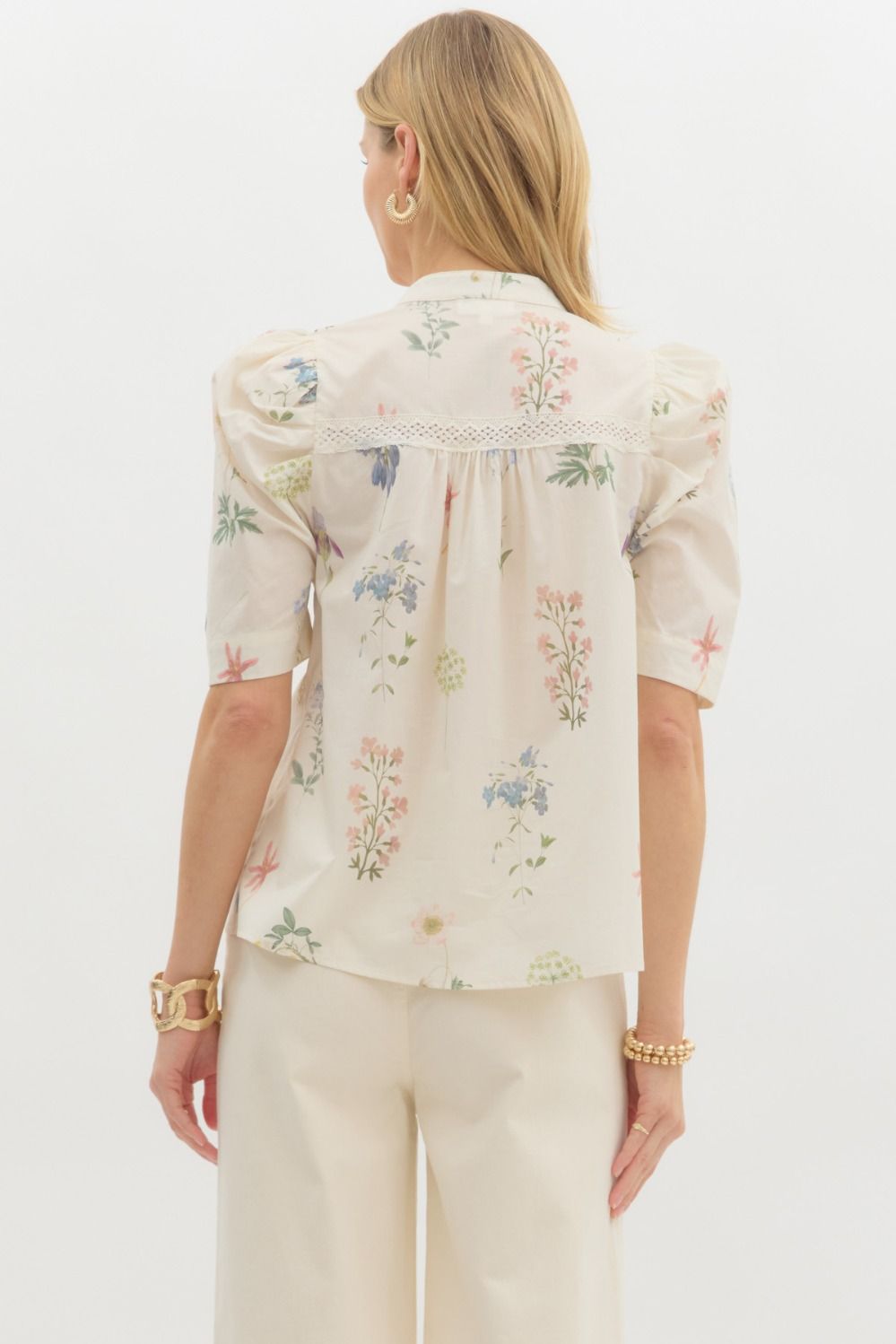 FLORAL COTTON LACE TOP - CREAM