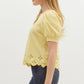 PUFF SLEEVE EMBROIDERED TOP - LEMON