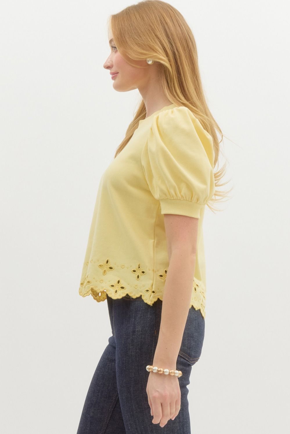 PUFF SLEEVE EMBROIDERED TOP - LEMON