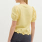 PUFF SLEEVE EMBROIDERED TOP - LEMON