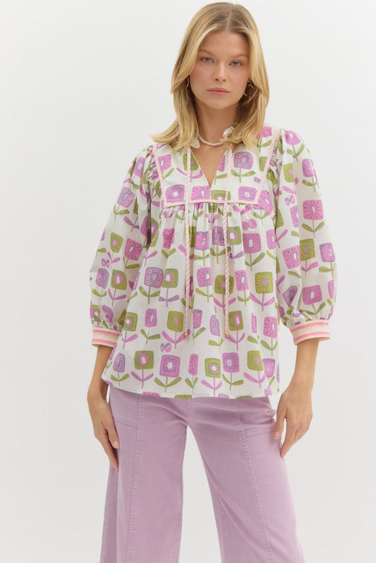 FLORAL TOP - CREAM