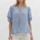PLEAT ACCENT SHOULDER TOP - CHAMBRAY