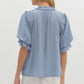 PLEAT ACCENT SHOULDER TOP - CHAMBRAY