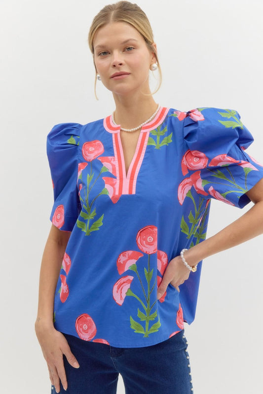 FLORAL PRINT TOP - BLUE