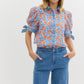 FLORAL PRINT BOW TIE TOP - ORANGE