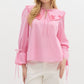 STRIPE EMBROIDERED TOP - PINK