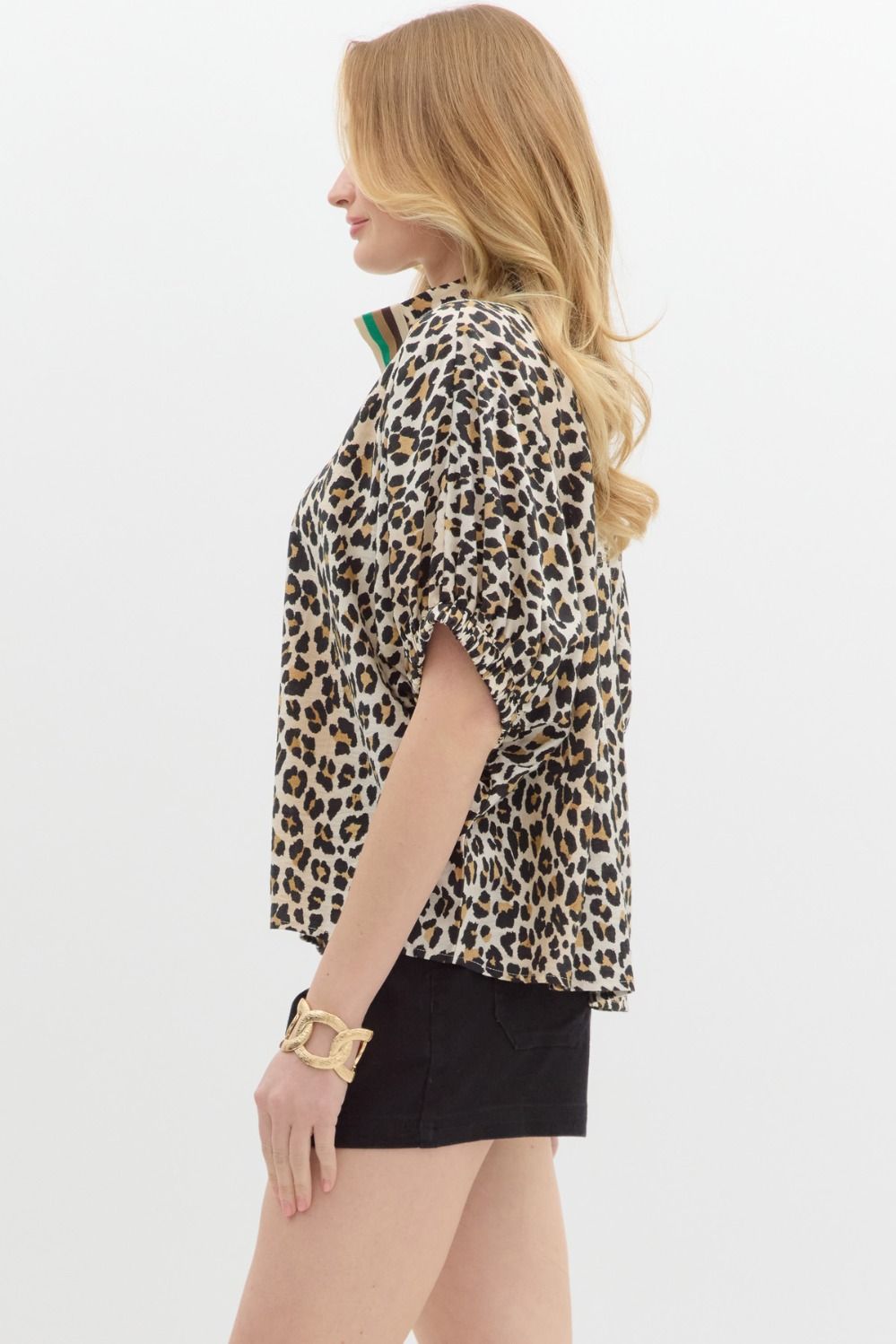 LEOPARD PRINT HIGH NECK TOP - CAMEL