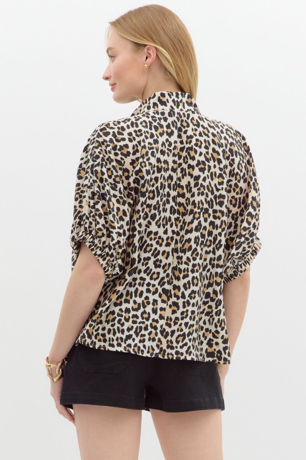 LEOPARD PRINT HIGH NECK TOP - CAMEL
