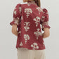 FLORAL PRINT SHORT PUFF SLEEVE TOP - GARNET