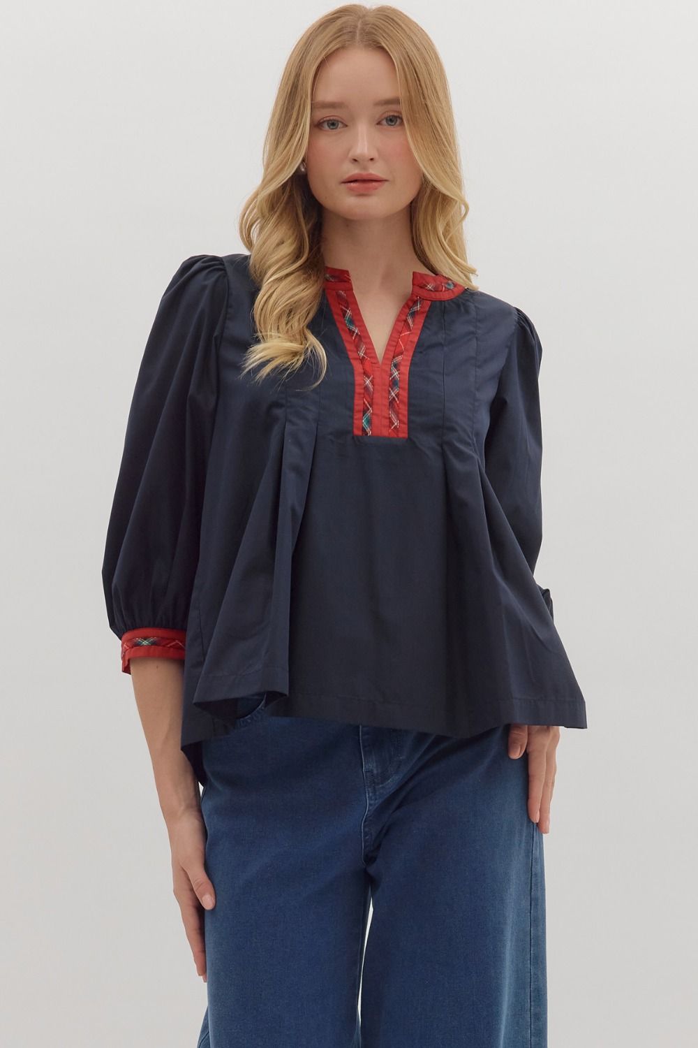 SOLID 3/4 SLEEVE TOP -NAVY