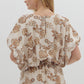 FLORAL PRINT DOLMAN SLEEVE TOP WITH BUBBLE HEM - BROWN