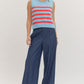 STRIPED SLEEVELESS KNIT TOP RIBBED CREW NECKLINE  - BLUE