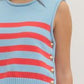 STRIPED SLEEVELESS KNIT TOP RIBBED CREW NECKLINE  - BLUE