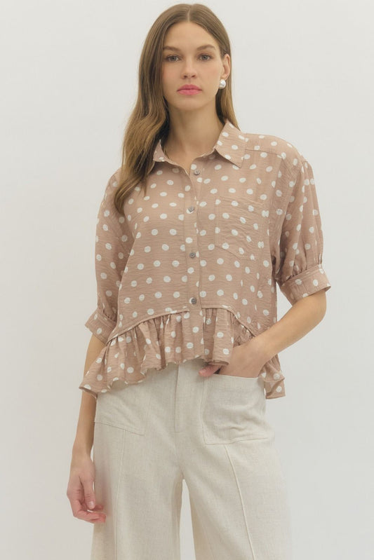 POLKA DOT WAIST LENGTH TOP - SAND