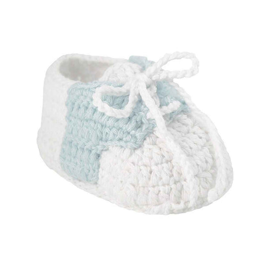 EVAN NEWBORN WHITE/LIGHT BLUE CROCHET BOOTIES