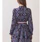 MEDALLION PRINT BELTED MINI SHIRT DRESS - NAVY