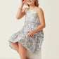 GIRLS BOTANICAL PRINT TIERED TIE SHOULDER DRESS - BLUE
