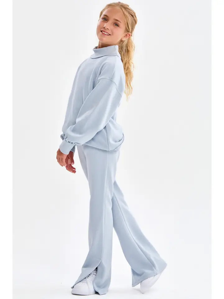 COTTON TERRY SLIT HEM PANTS - SKY BLUE