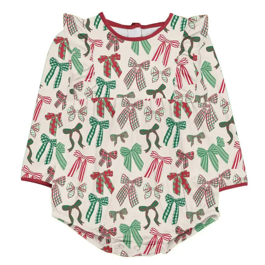 HOLIDAY BOWS LS FLUTTER SLEEVE BUBBLE