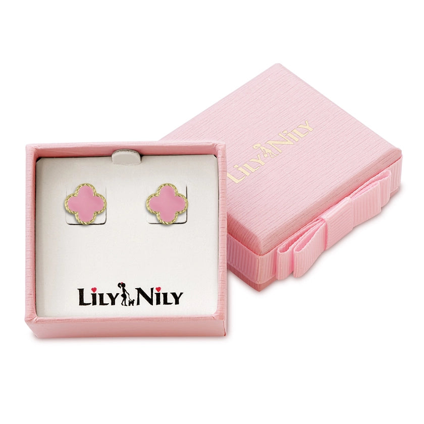 FOUR LEAF CLOVER STUD EARRINGS - PINK