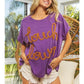 TOUCHDOWN METTALIC LETTER VINTAGE WASHED TOP - VIOLET