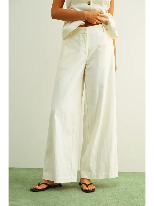WIDE LEG LINEN TROUSERS - WHITE