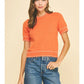 STITCH DETAILED SHORT SLEEVE SWEATER TOP - SALMON