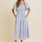 TIERED FLORAL MIDI DRESS - PASTEL BLUE