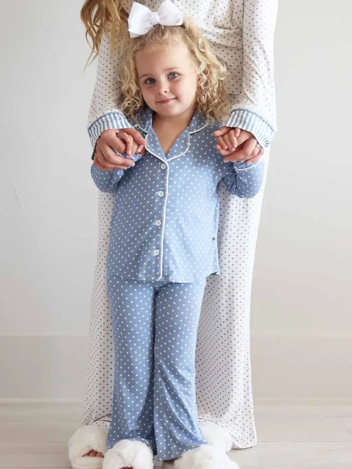 GIRLS TWO-PIECE FLARE LOUNGE SET - SNUGGLE SPOTS BLUE