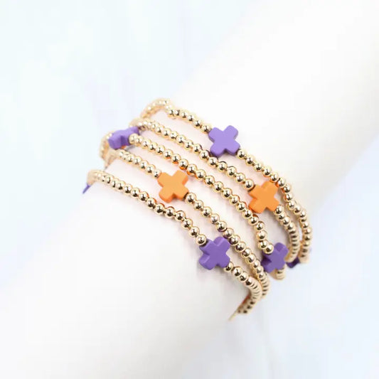 BRITTANY CROSS BRACELET SET - ORANGE/PRUPLE