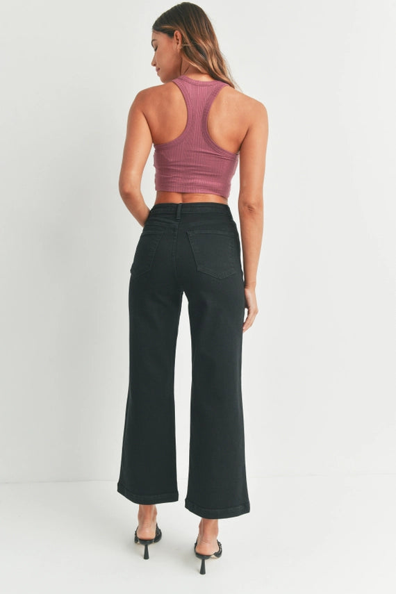 PATCH POCKET WIDE LEG JEANS - BLACK