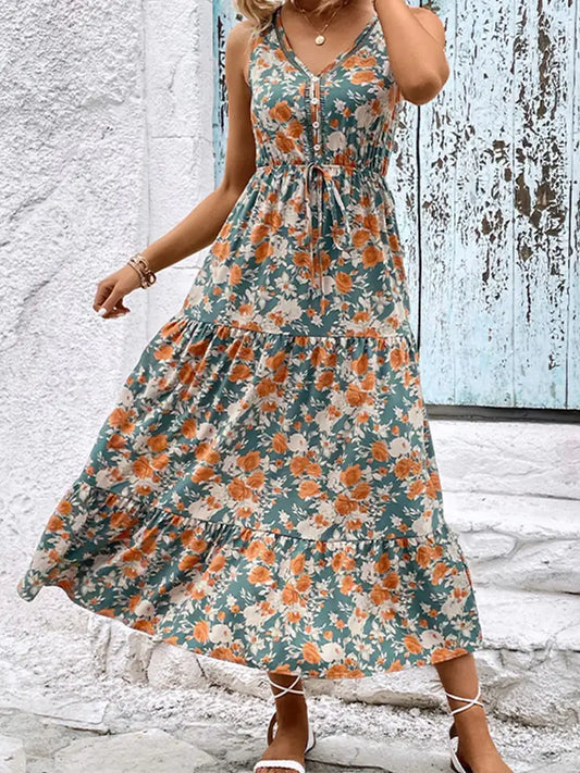 FLORAL SLEEVELESS TIERED DRESS
