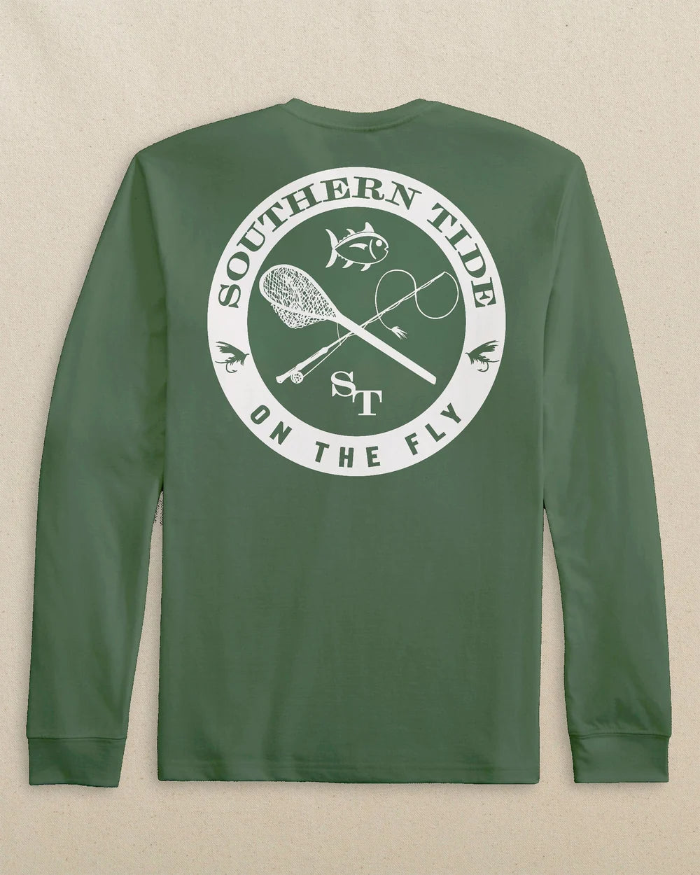 FLY FISHING BADGE LONG SLEEVE T-SHIRT - CEDAR GREEN