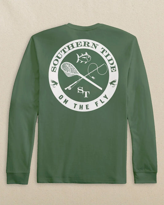 FLY FISHING BADGE LONG SLEEVE T-SHIRT - CEDAR GREEN