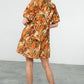PUFF SLEEVE FLORAL PRINT DRESS - BEIGE