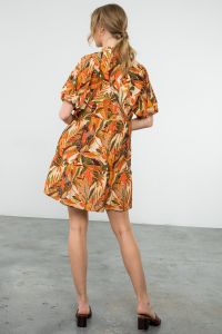 PUFF SLEEVE FLORAL PRINT DRESS - BEIGE