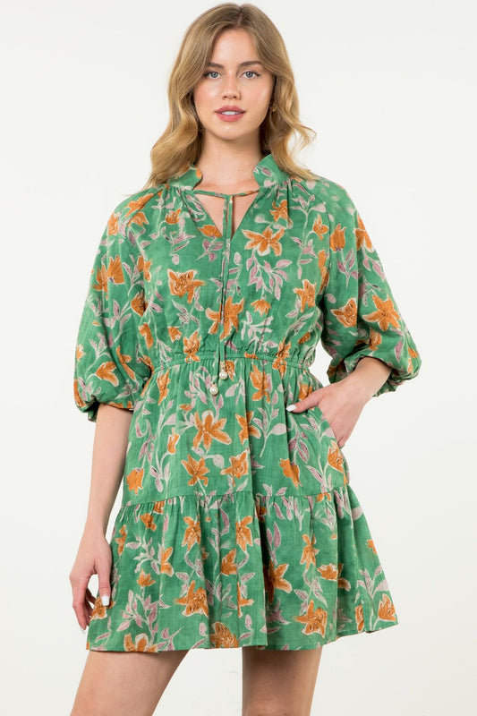 FLORAL PRINT DRESS - GREEN