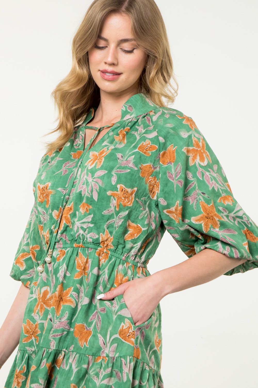 FLORAL PRINT DRESS - GREEN